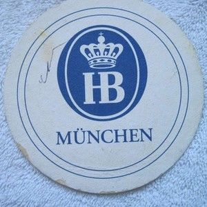 HB Munchen Pulp Board Beer Drink Coaster Blue White Crown Munich Stained Dirty